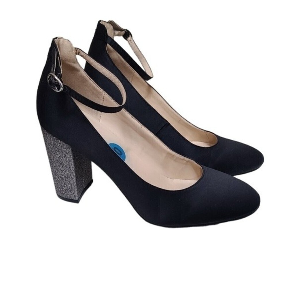Marc Fisher Samy Black Silver Glitter Block Chunky Heels 10M